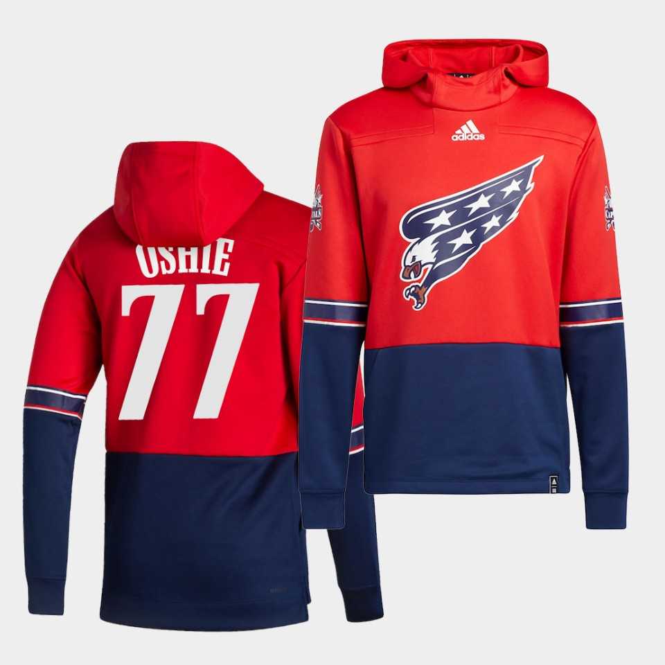 Men Washington Capitals 77 Oshie Red NHL 2021 Adidas Pullover Hoodie Jersey